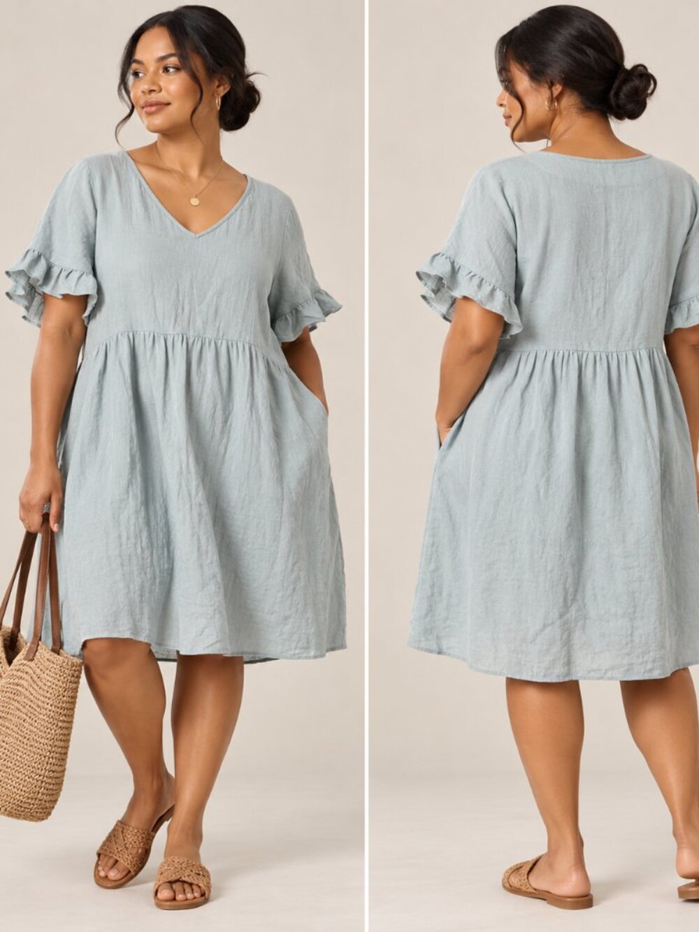 Madewell Lightspun Ruffle Sleeve Mini Dress Blue Cotton Size M
